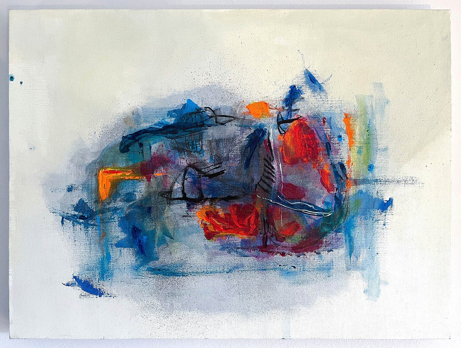 An abstract expressionist acrylic painting on linen based on the Wes Montgomery song, Four on Six