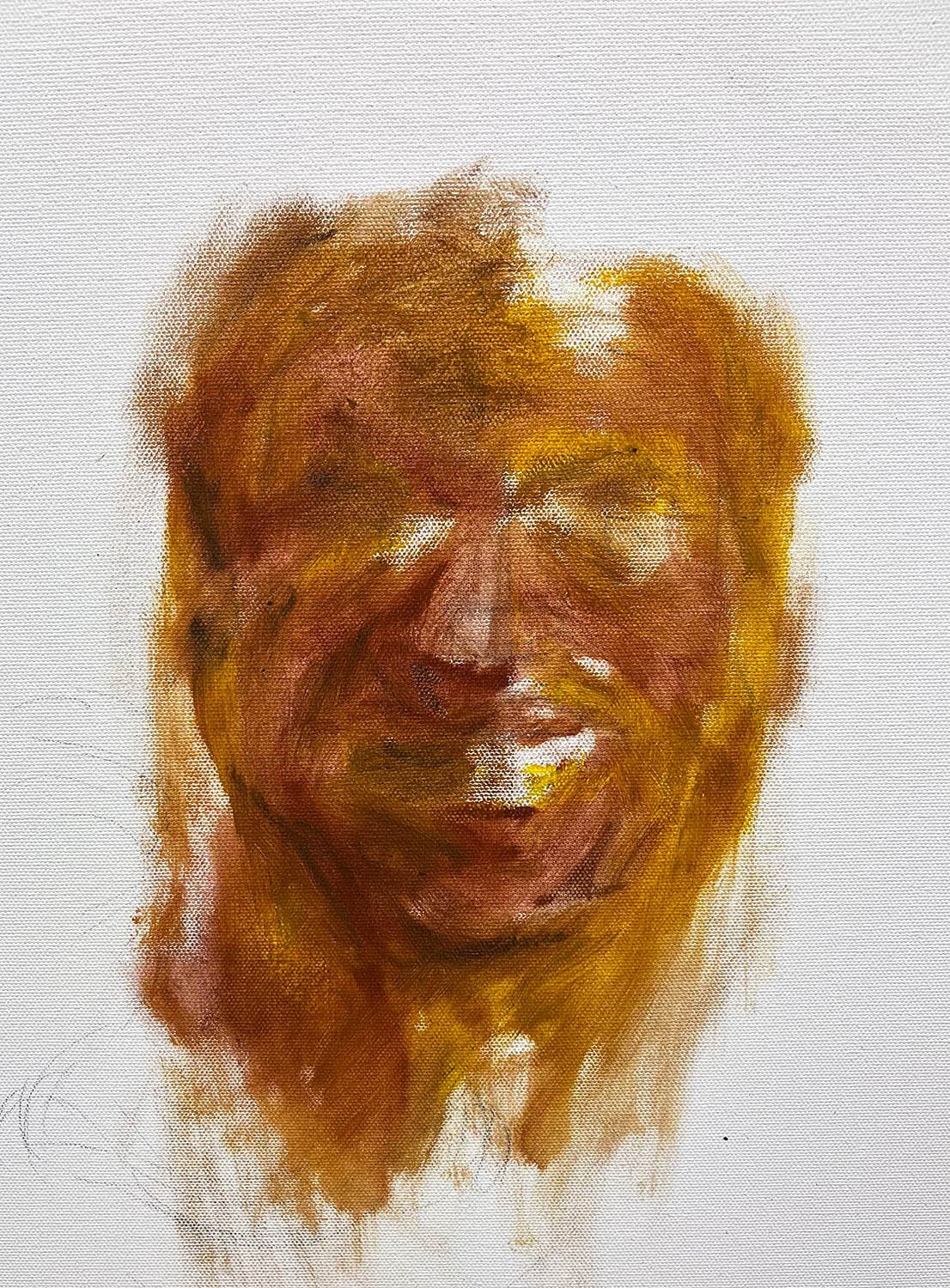 A self-portrait oil painting on canvas study