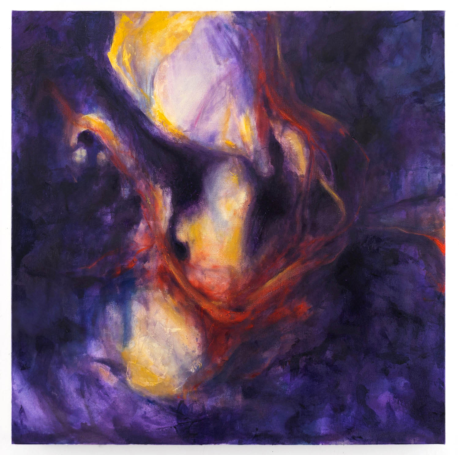 An abstract oil painting on canvas of some organic shapes