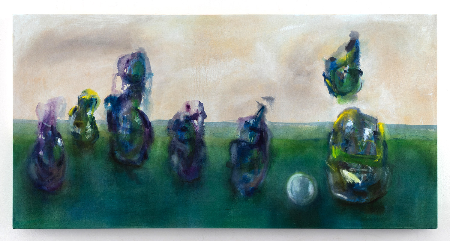 An oil painting on canvas of esoteric abstract blob shapes playing soccer, or football if you choose to call it that