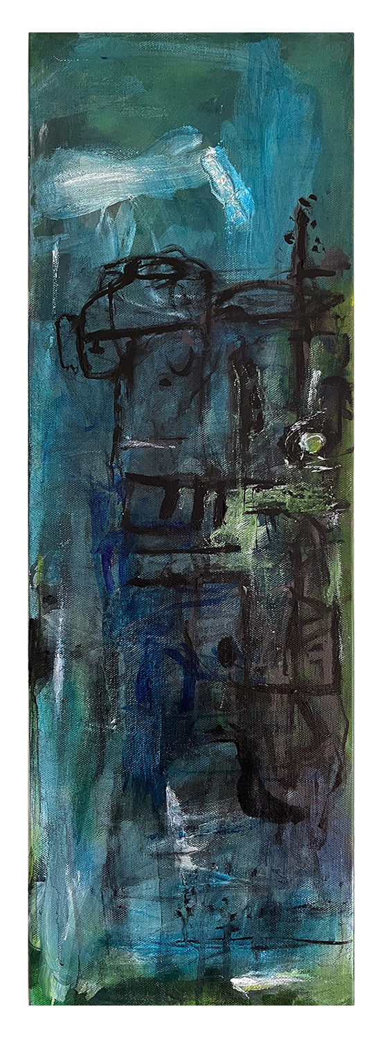 An abstract acrylic painting on canvas based on the colors of the Pacific Northwest