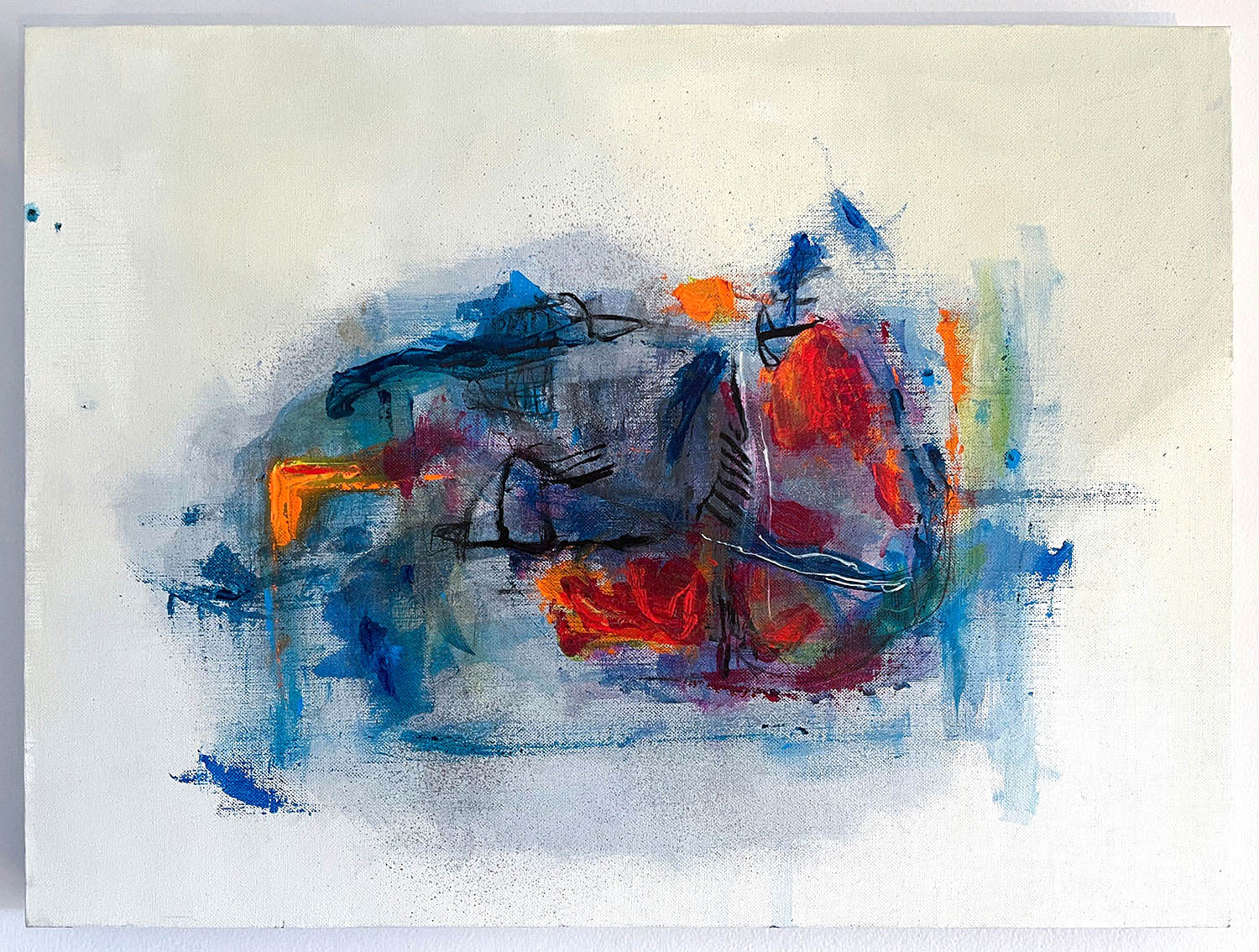 An abstract expressionist acrylic painting on linen based on the Wes Montgomery song, Four on Six