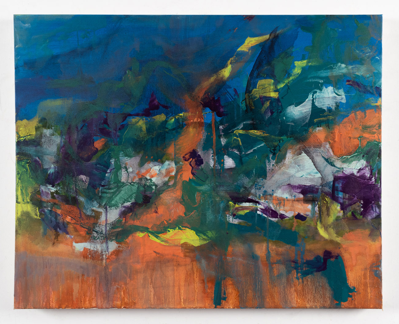 A heavily abstracted oil painting on canvas of the energy from my family land