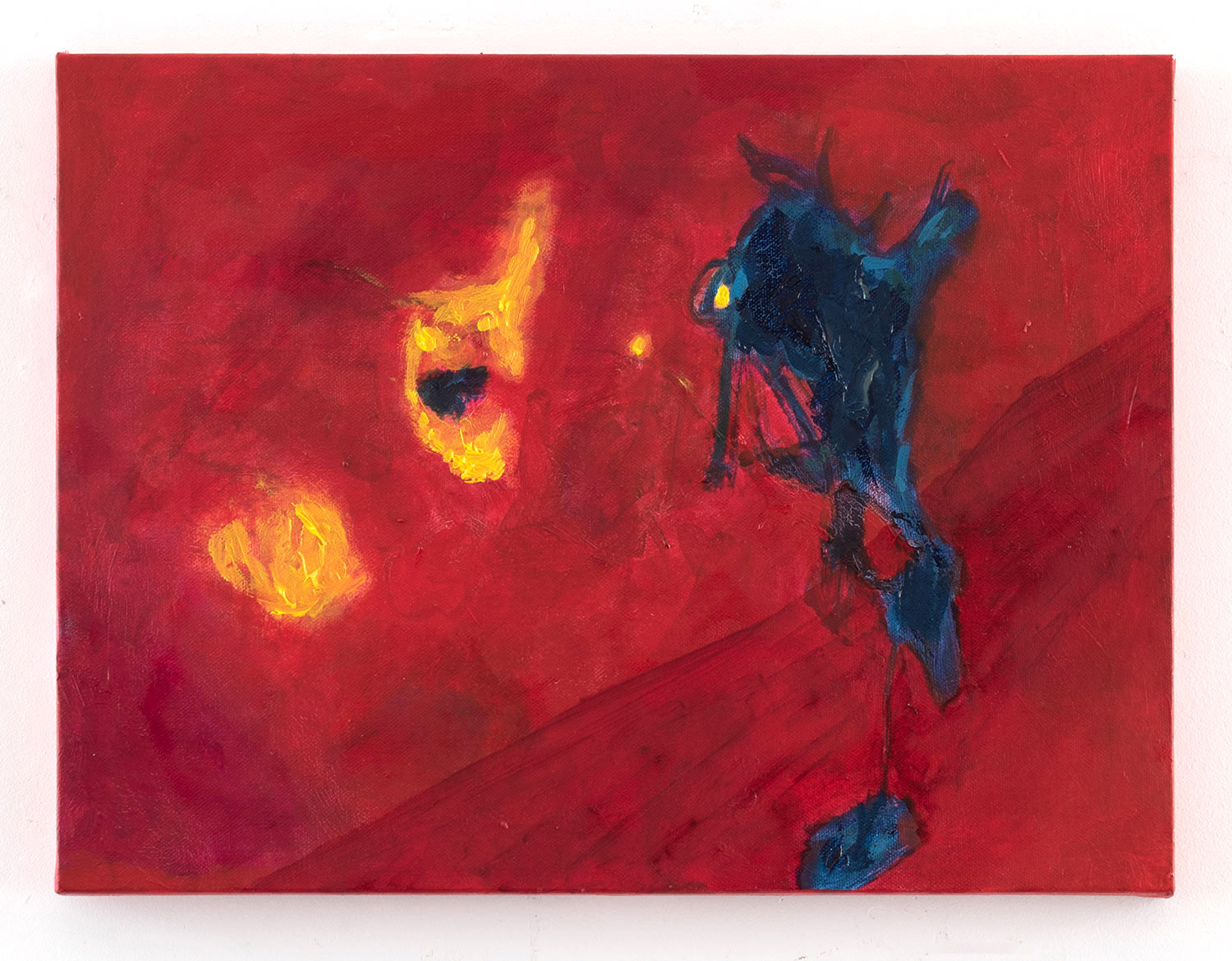 An abstract oil painting on canvas based on the primary colors