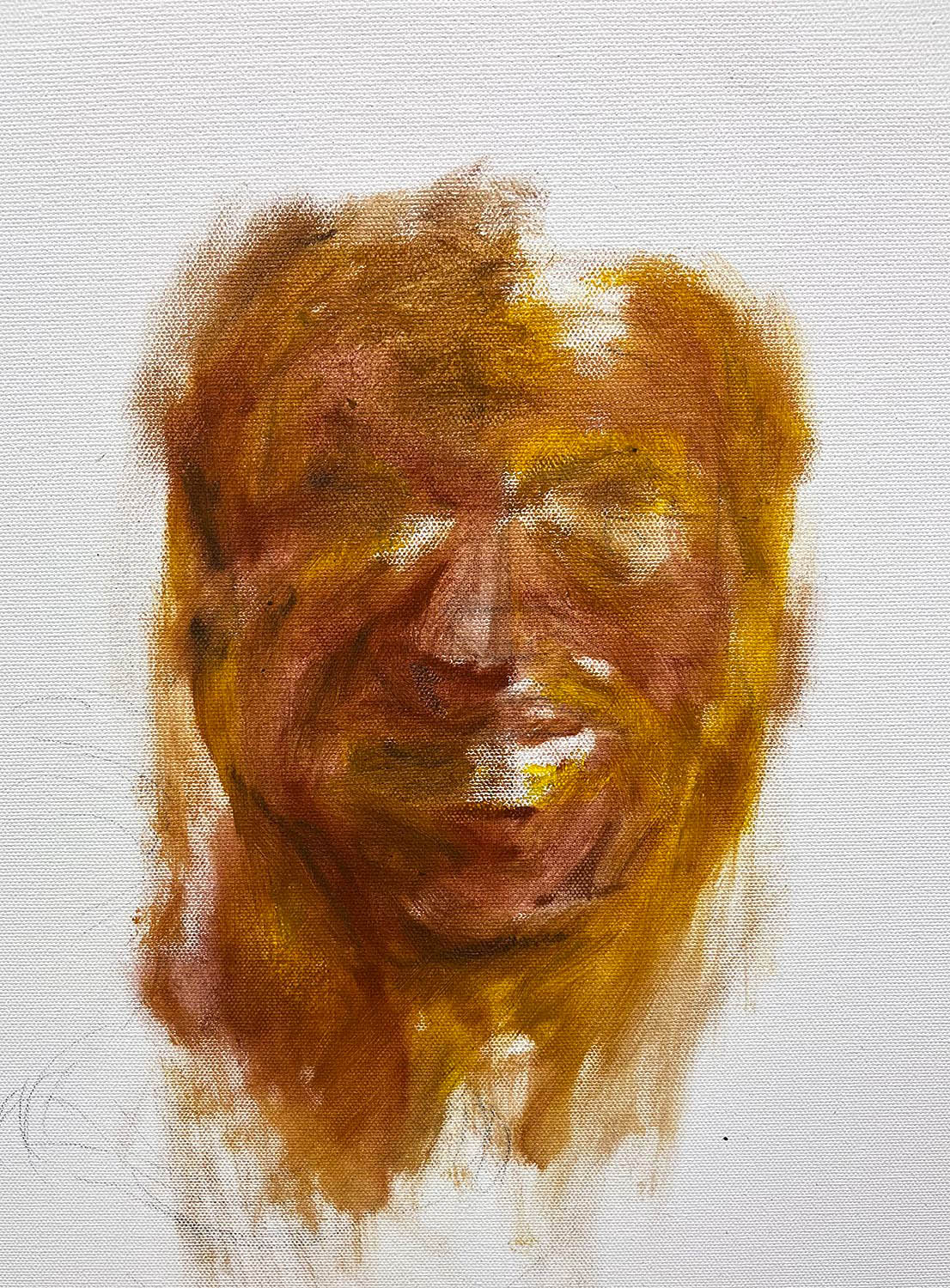 A self-portrait oil painting on canvas study