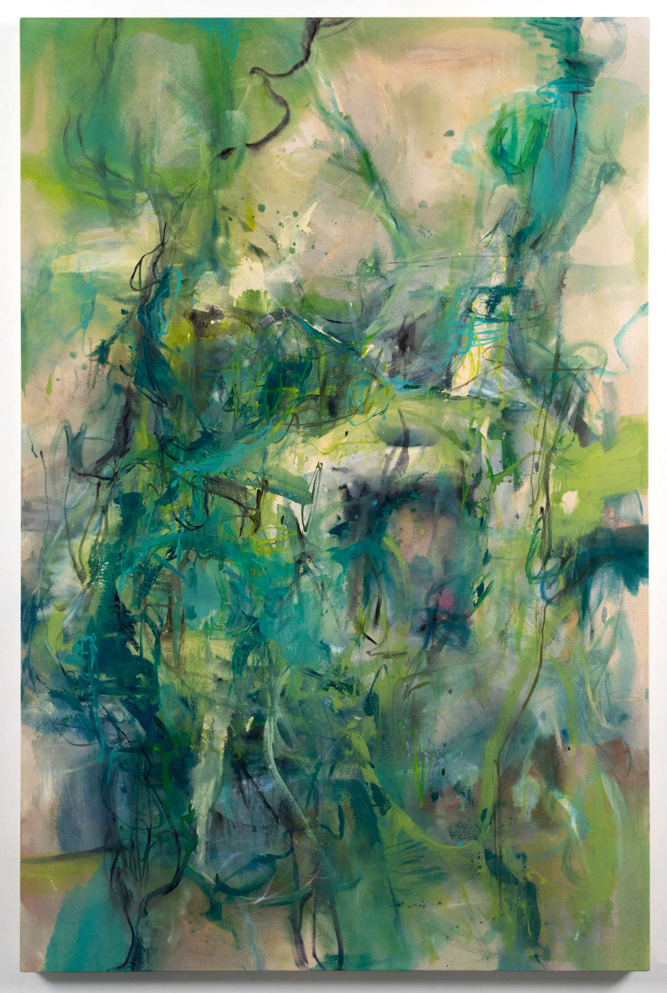 An abstract expressionist oil painting on canvas depicting molecular and atomic energy