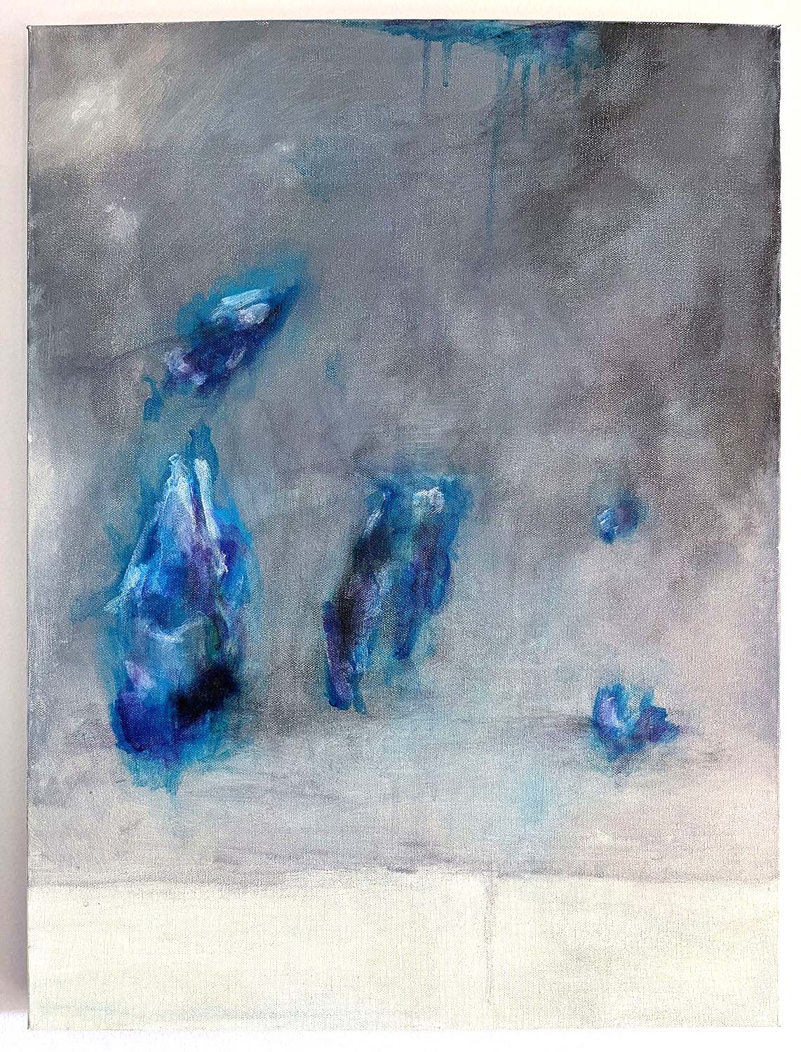 An oil painting on canvas with esoteric abstract blob shapes existing in a surreal space