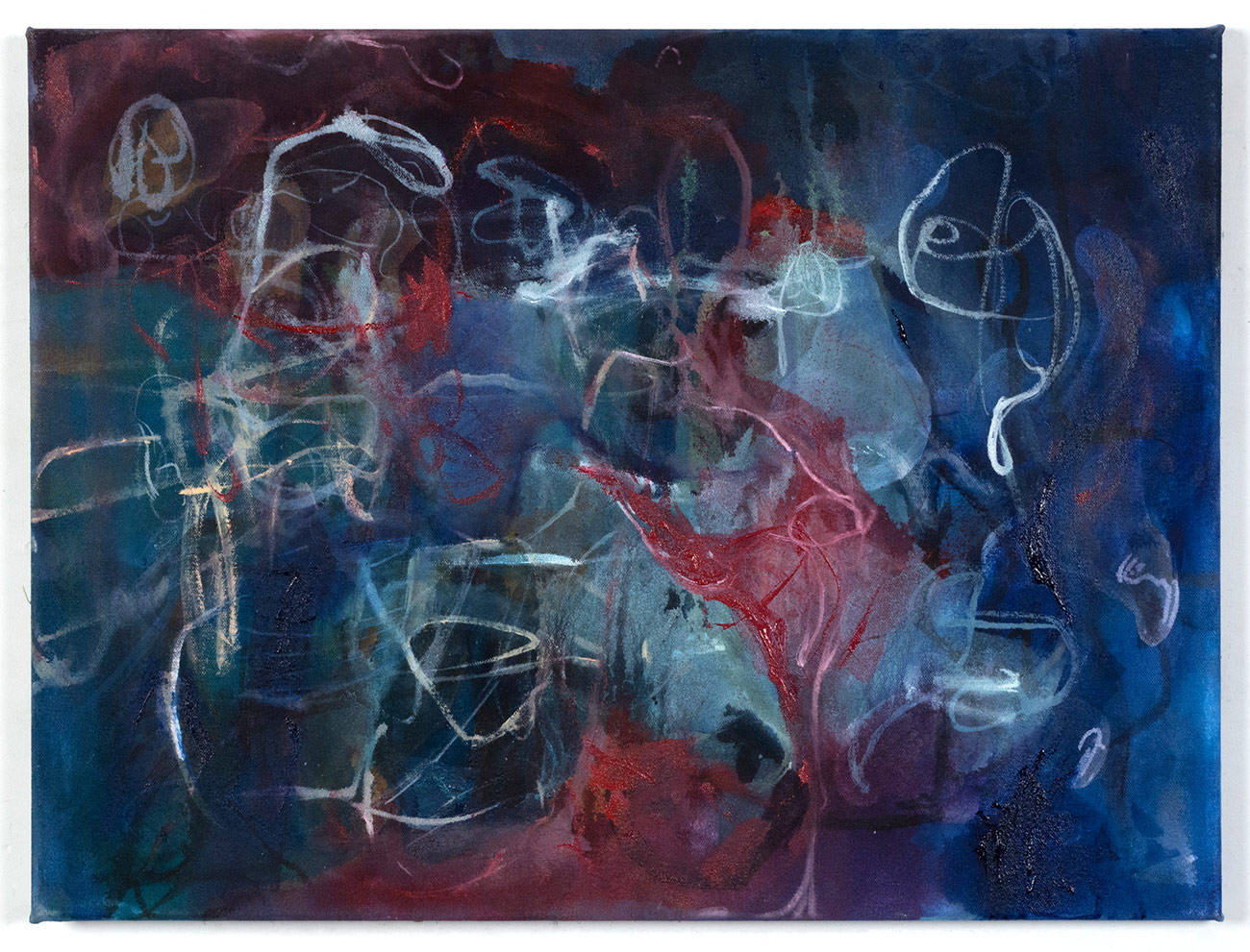 An oil painting on canvas involving experimental layering techniques